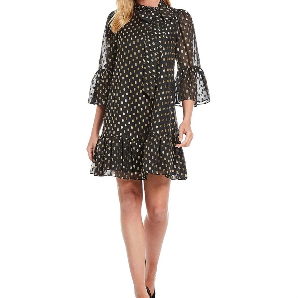 Calvin Klein chiffon dot tie dress, new
